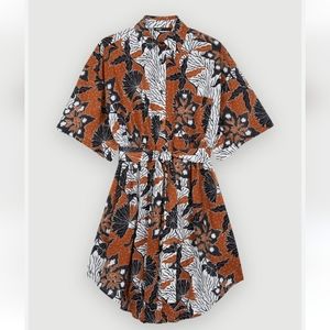 MAJE PRINTED COTTON VOILE SHIRT DRESS Size 38